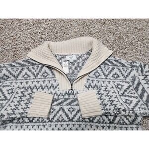 Aerie Gray Cream Wool Blend 1/4 Zip Pullover Sweater Oversized XS NWT $65